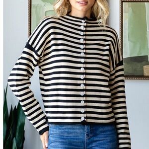 Stripe Mock-neck Cardigan- M/L